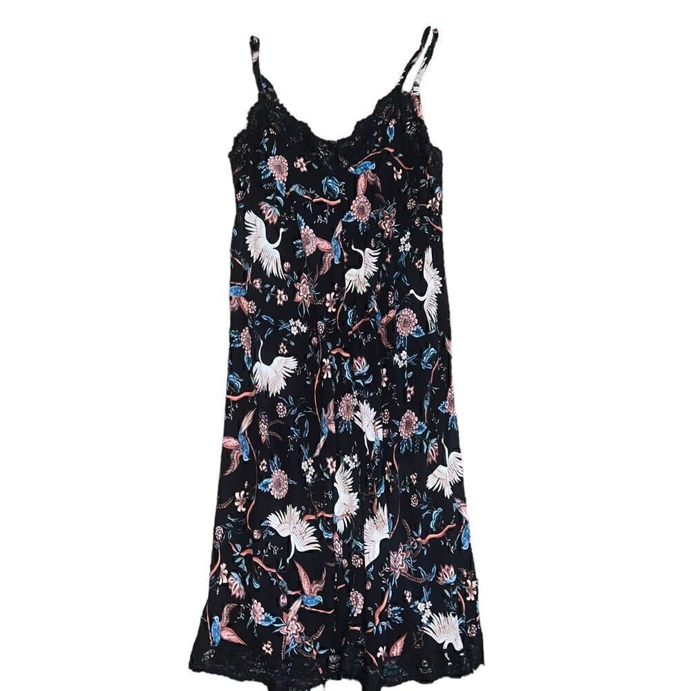 SKYE’S THE LIMIT Black Bird & Floral Pattern Slip Dress Size Small